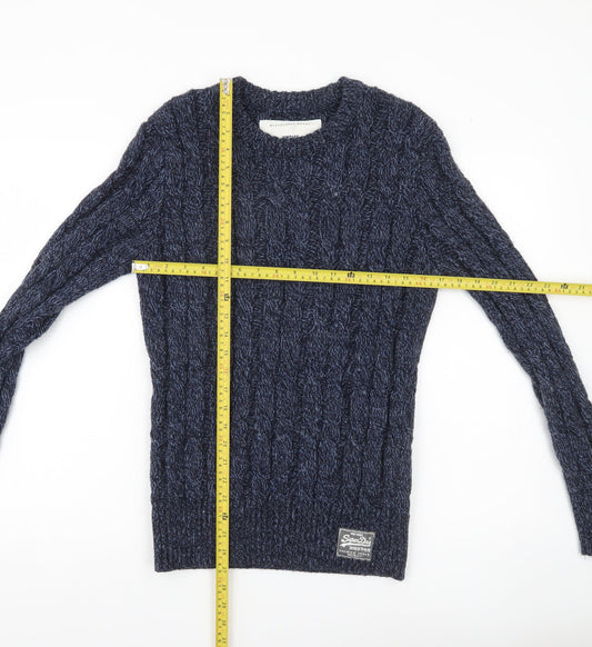 Superdry Men’s Blue Cable-Knit Jumper Size S Crew Neck Pullover