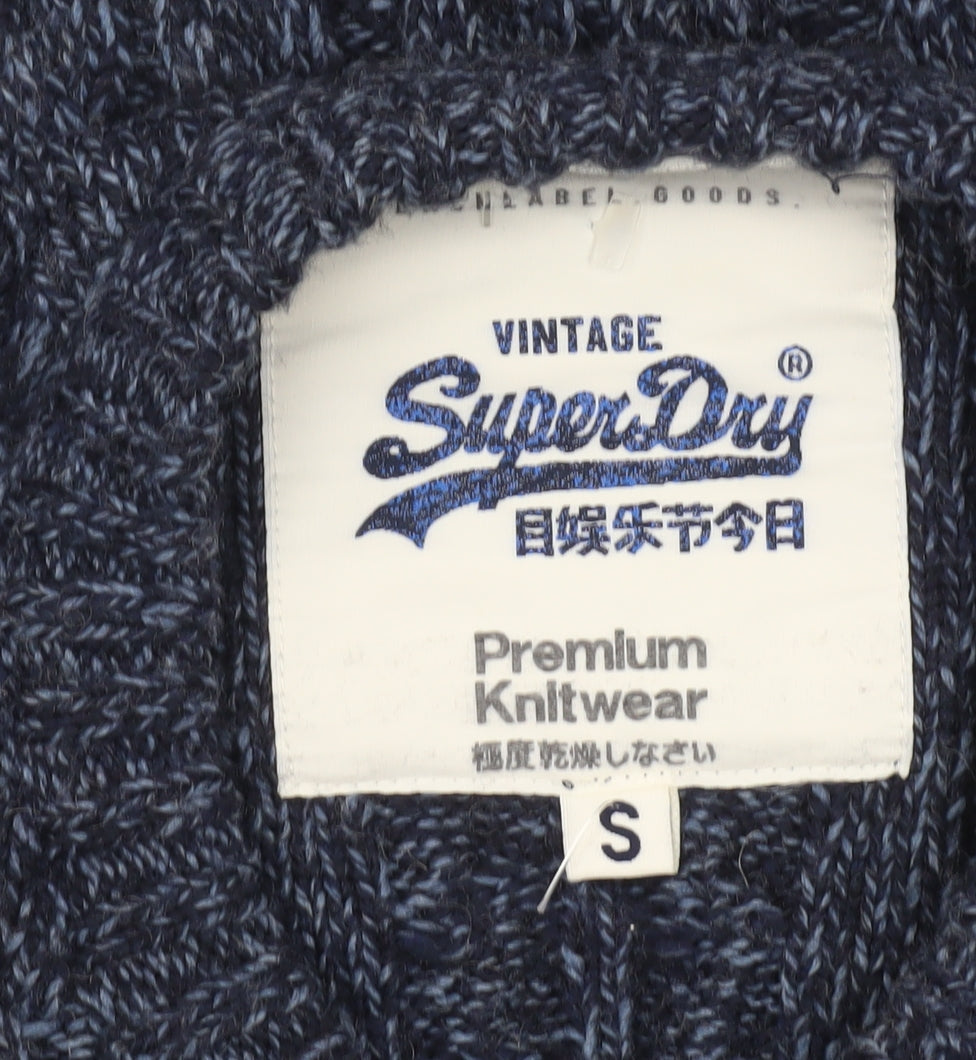 Superdry Men’s Blue Cable-Knit Jumper Size S Crew Neck Pullover