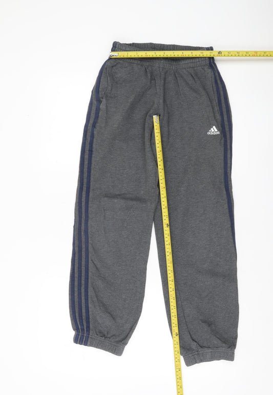 Adidas Boys Grey Sweatpants 11-12Y Elastic Waist Joggers Sports Trousers