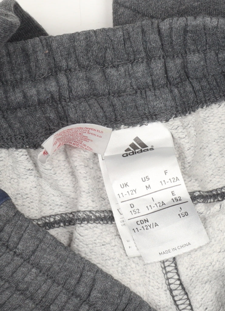 Adidas Boys Grey Sweatpants 11-12Y Elastic Waist Joggers Sports Trousers