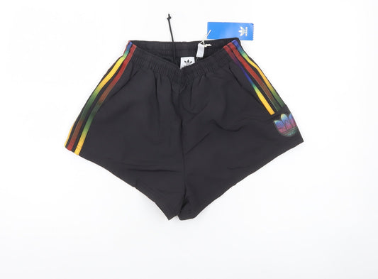 Adidas Womens Black 6 XS Shorts Rainbow Stripe Sportswear