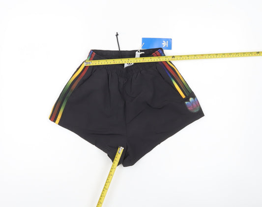 Adidas Womens Black 6 XS Shorts Rainbow Stripe Sportswear