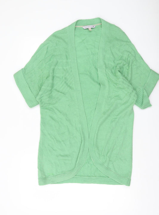 Fat Face Women’s Green Open-Knit Cardigan Size 12 Short Sleeve Angora Blend