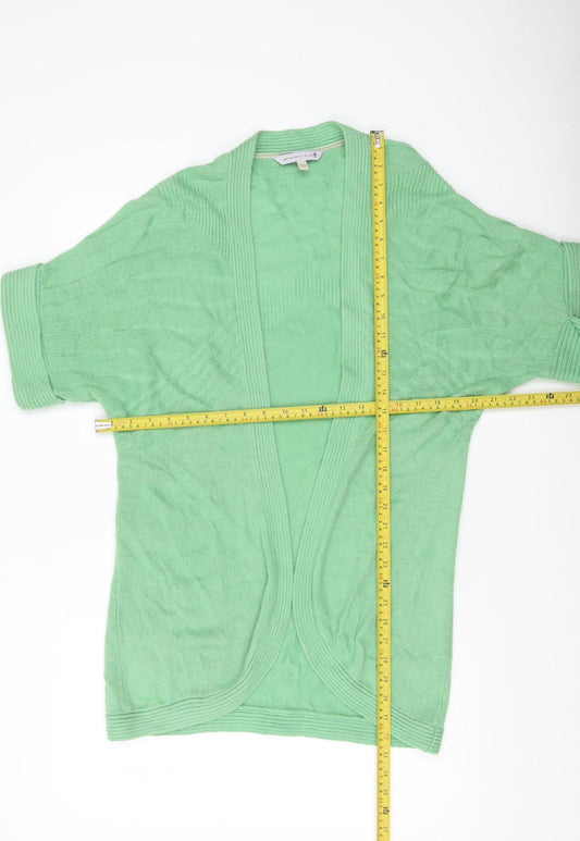 Fat Face Women’s Green Open-Knit Cardigan Size 12 Short Sleeve Angora Blend