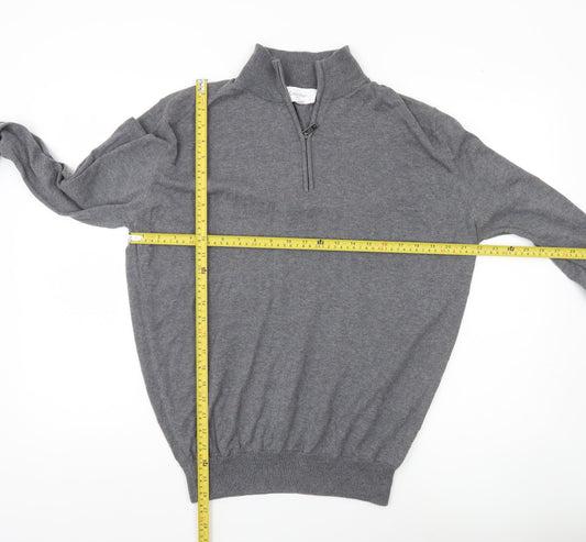 Calvin Klein Mens Grey L 1/4 Zip Mock Neck Golf Jumper Cotton Blend