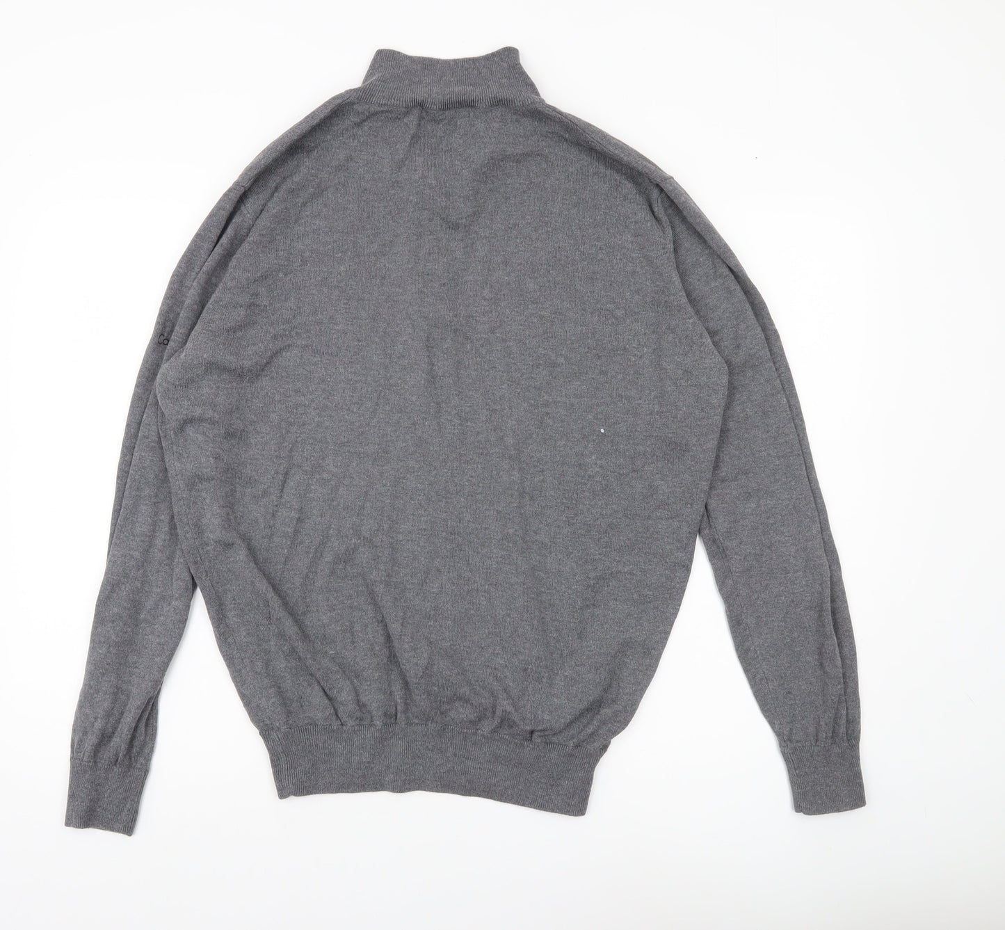 Calvin Klein Mens Grey L 1/4 Zip Mock Neck Golf Jumper Cotton Blend