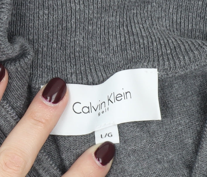 Calvin Klein Mens Grey L 1/4 Zip Mock Neck Golf Jumper Cotton Blend