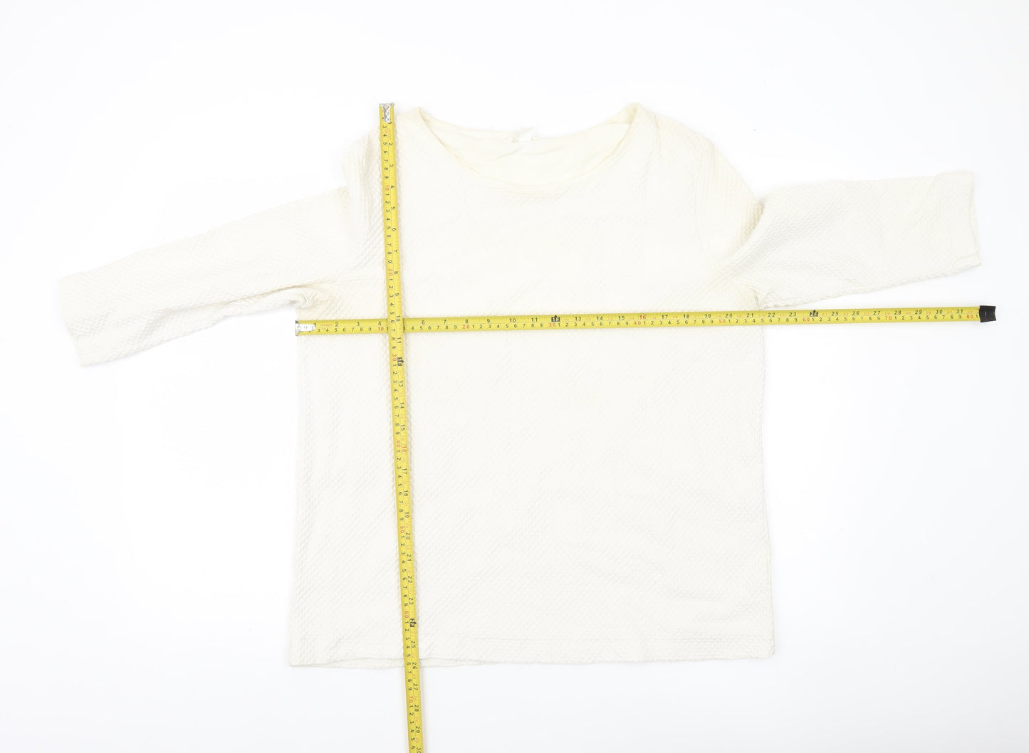 COS Women’s Ivory Blouse Size 12 Cotton 3/4 Sleeve Boat Neck Top
