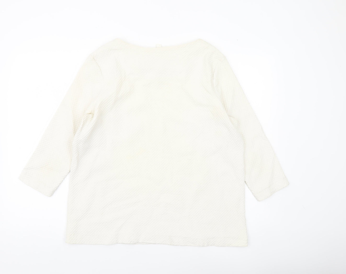 COS Women’s Ivory Blouse Size 12 Cotton 3/4 Sleeve Boat Neck Top