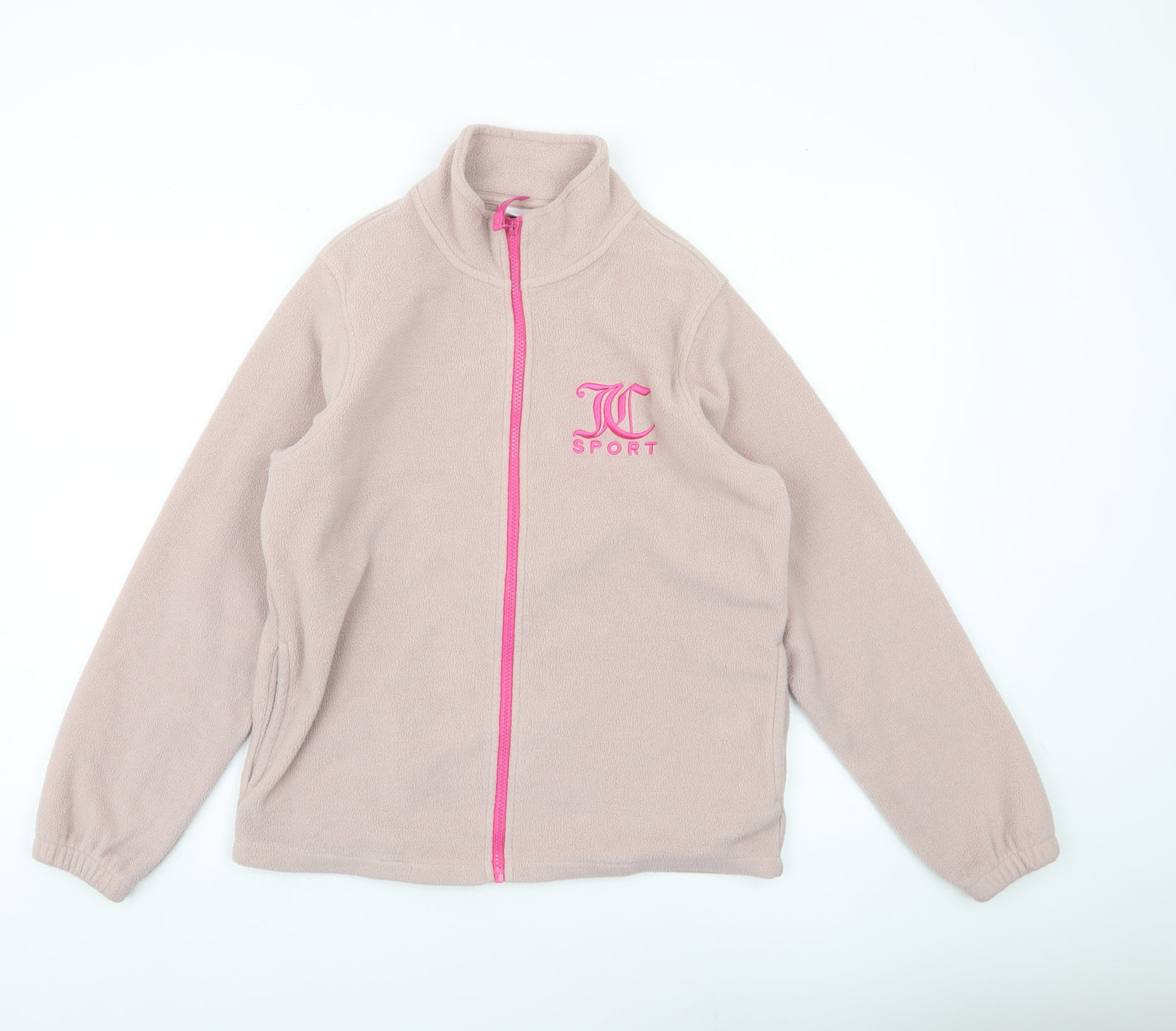 Juicy Couture Women Beige Fleece Jacket Small Full Zip Logo Sport