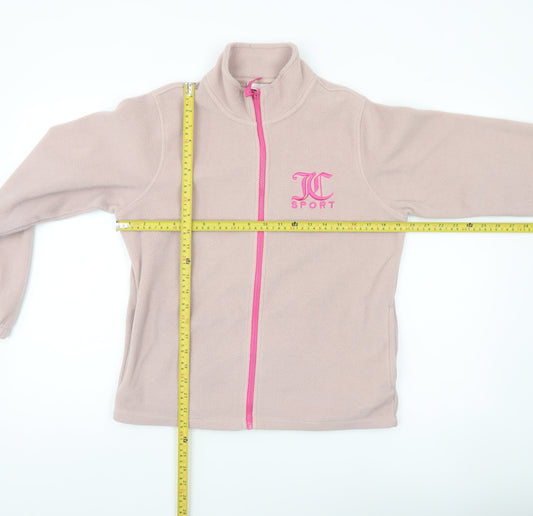 Juicy Couture Women Beige Fleece Jacket Small Full Zip Logo Sport