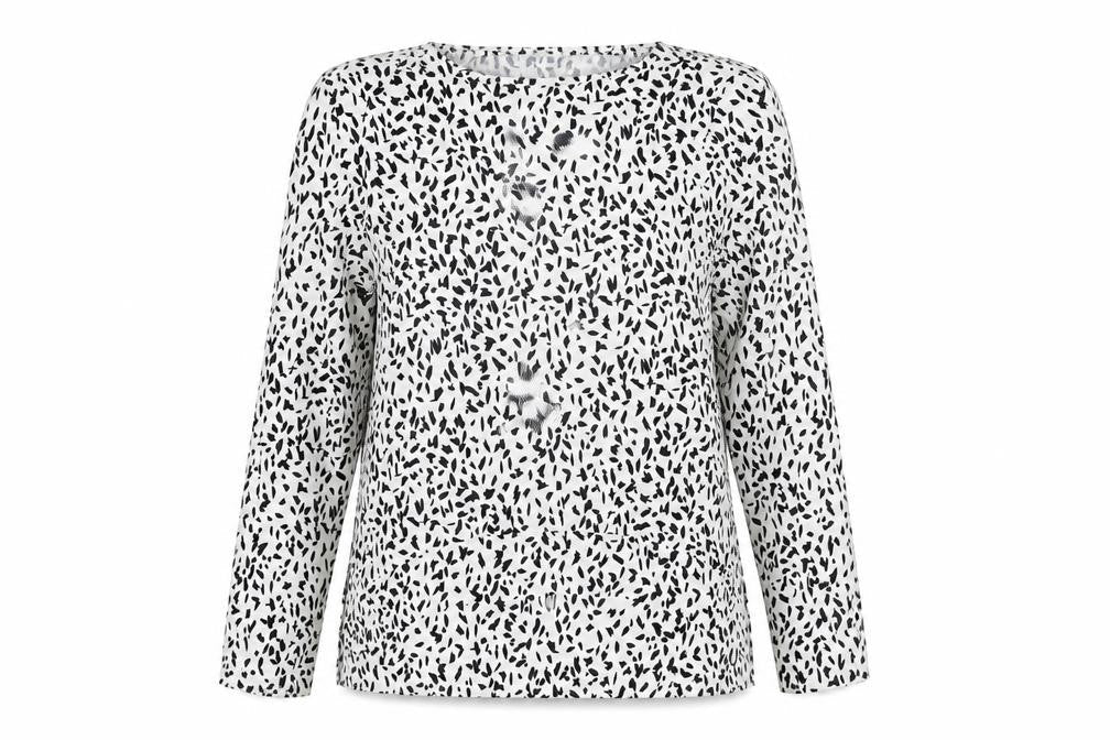 Zara Women White Animal Print Long Sleeve Blouse Size 8