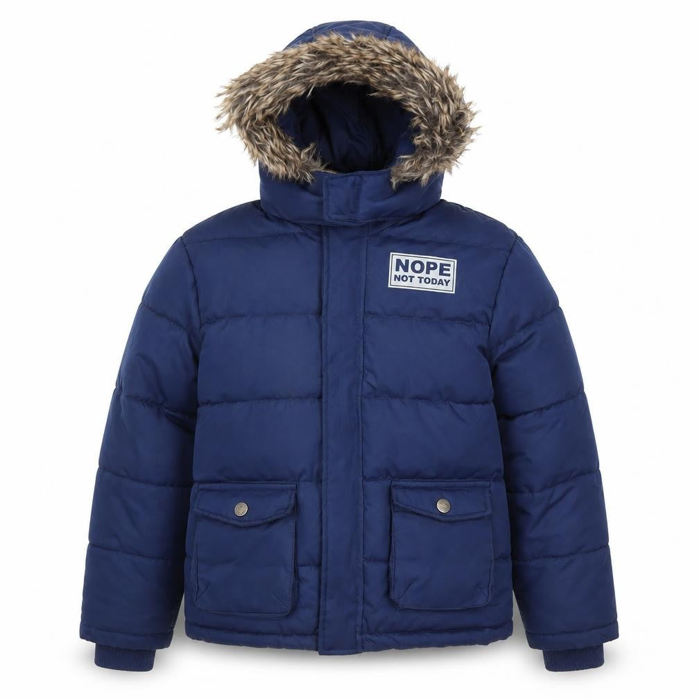 Front view of Y.F.K boys’ blue 9-10 years puffer jacket winter hooded coat