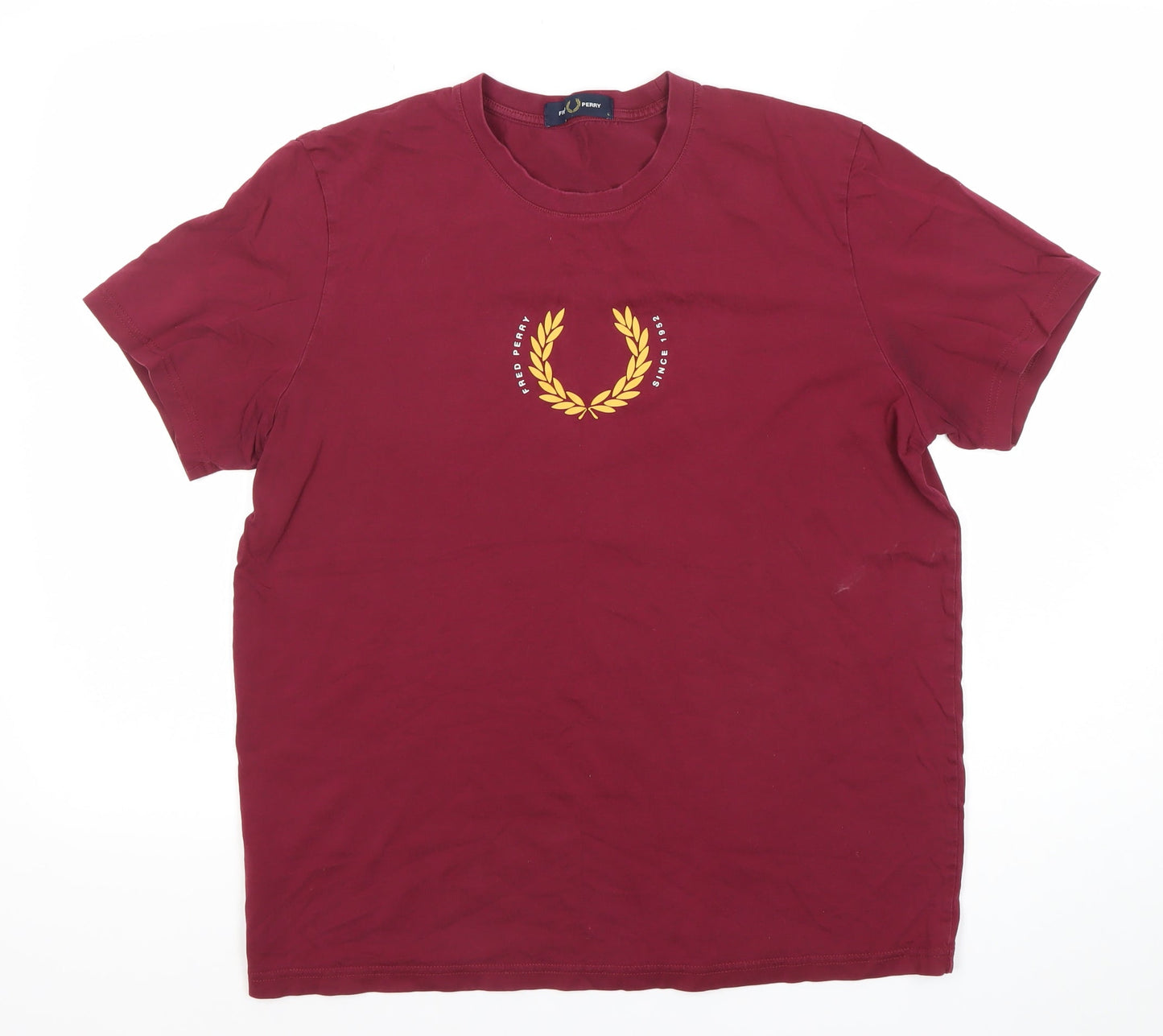 Fred Perry Mens Red Large Logo Short Sleeve Cotton T-Shirt
