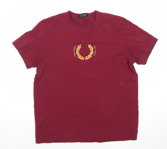 Fred Perry Mens Red Large Logo Short Sleeve Cotton T-Shirt