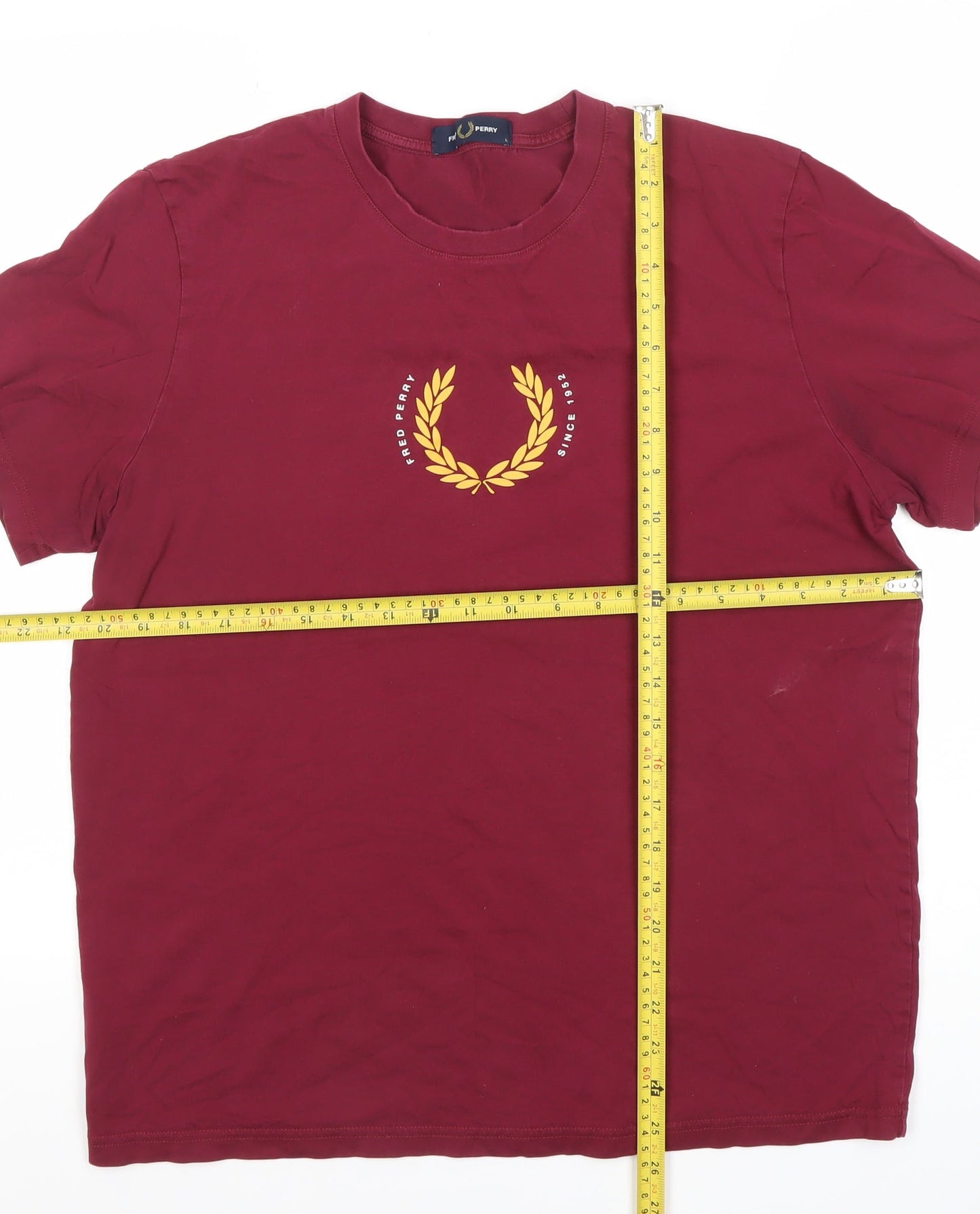 Fred Perry Mens Red Large Logo Short Sleeve Cotton T-Shirt