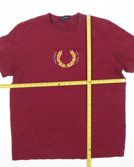 Fred Perry Mens Red Large Logo Short Sleeve Cotton T-Shirt