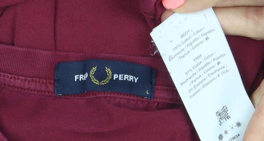 Fred Perry Mens Red Large Logo Short Sleeve Cotton T-Shirt