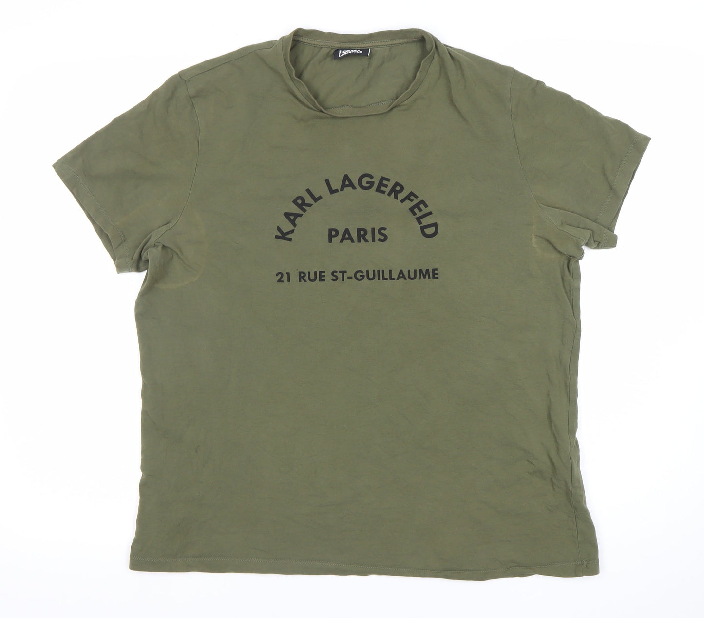 Karl Lagerfeld Men’s Green Logo T-Shirt Size L Crew Neck Designer