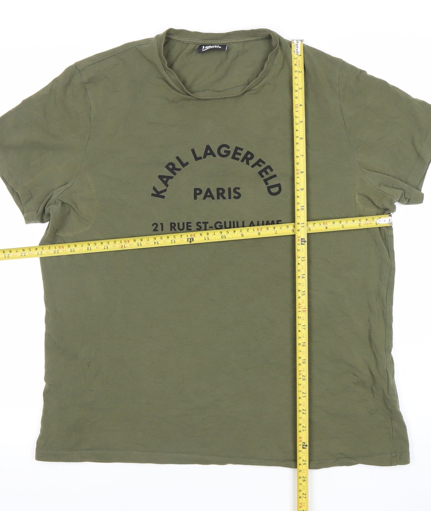 Karl Lagerfeld Men’s Green Logo T-Shirt Size L Crew Neck Designer