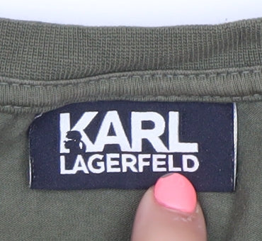 Karl Lagerfeld Men’s Green Logo T-Shirt Size L Crew Neck Designer