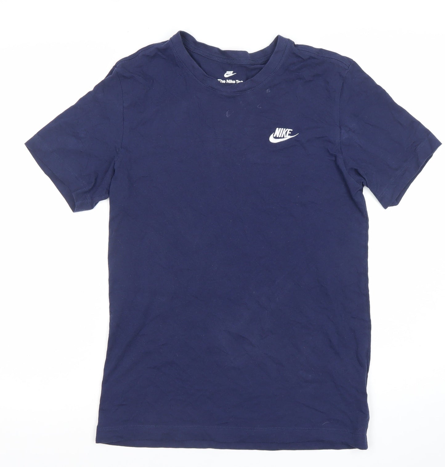 Nike Men's Blue Small Crew Neck Cotton Logo T-Shirt