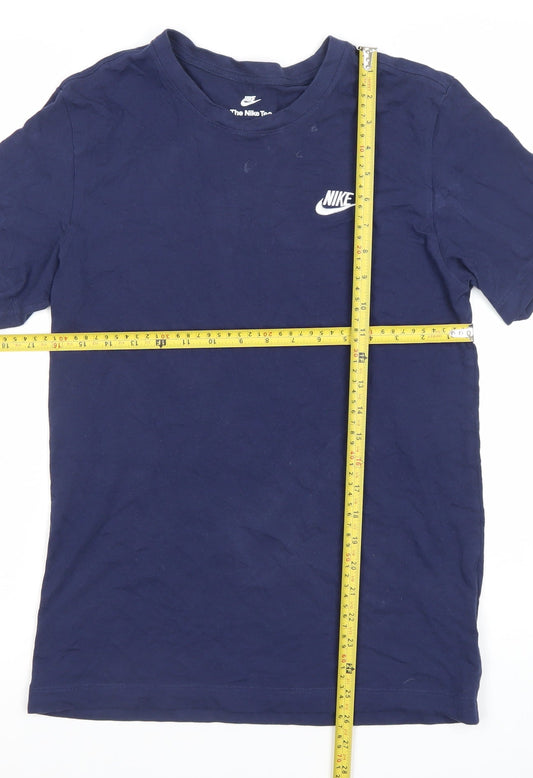 Nike Men's Blue Small Crew Neck Cotton Logo T-Shirt
