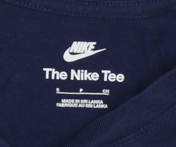 Nike Men's Blue Small Crew Neck Cotton Logo T-Shirt