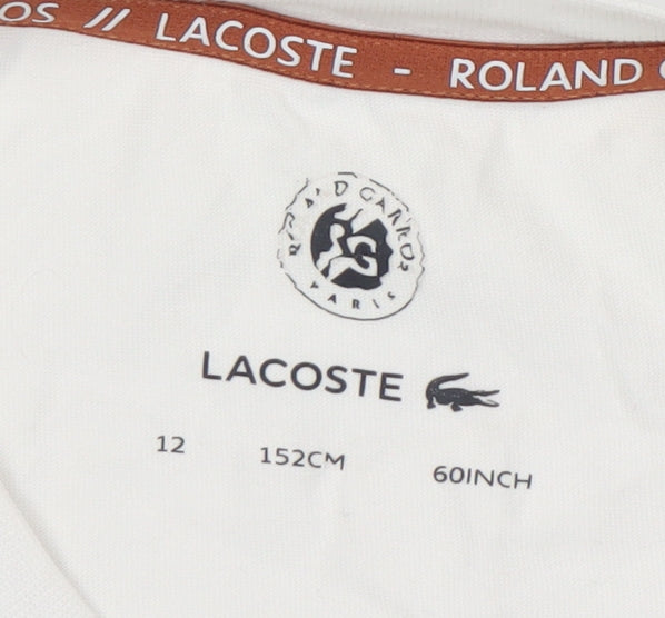 Lacoste Boys White T-Shirt Roland Garros 12 Years Short Sleeve Tennis Top
