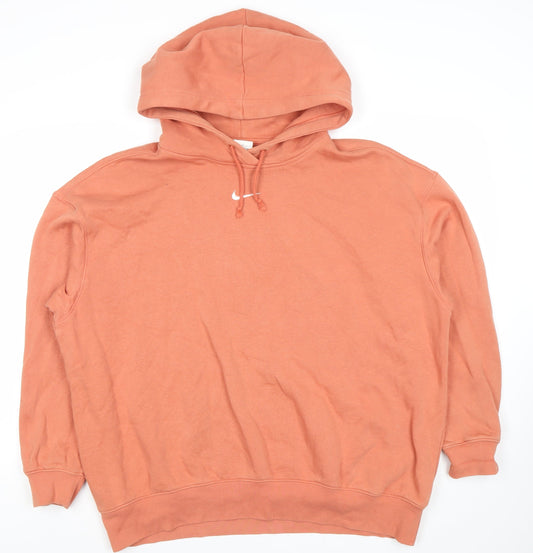 Nike Men’s Orange Pullover Hoodie Size L Regular Fit Logo