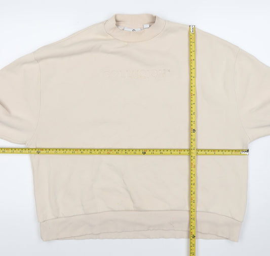 Collusion Men’s Beige Sweatshirt M Pullover Crew Neck Logo