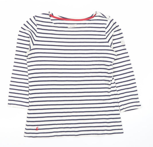 Joules Women’s White Navy Striped 3/4 Sleeve Boat Neck Cotton Top Size 10