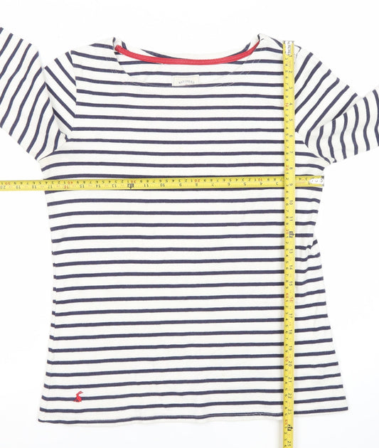 Joules Women’s White Navy Striped 3/4 Sleeve Boat Neck Cotton Top Size 10