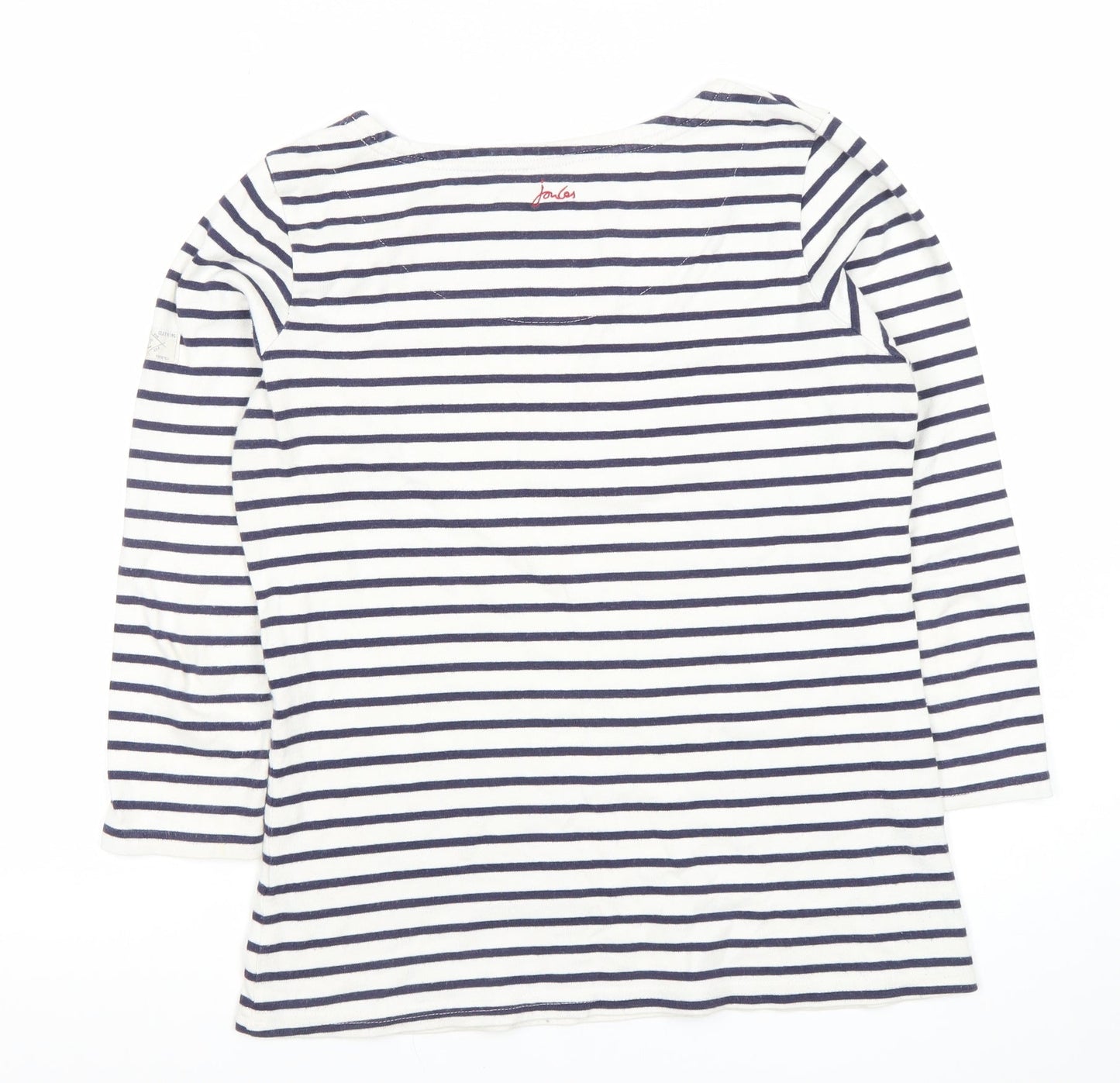 Joules Women’s White Navy Striped 3/4 Sleeve Boat Neck Cotton Top Size 10