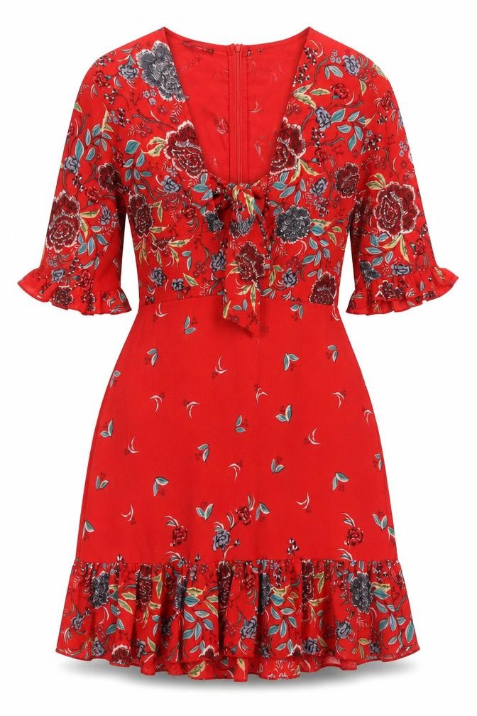 Quiz Women’s Red Floral Fit & Flare Short Dress Size 8