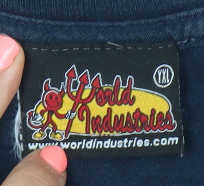 World Industries Boys Blue XL Vintage Graphic T-Shirt Skateboard Style