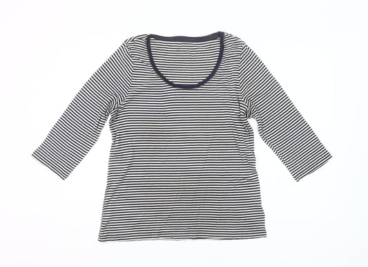 Gap Women’s Black White Striped Scoop Neck 3/4 Sleeve Cotton T-Shirt XL