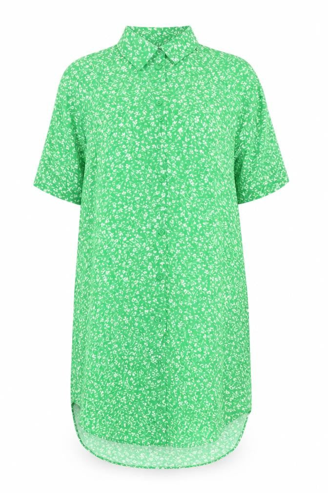 Monki Women Green Floral Shirt Dress S Short Sleeve Collared