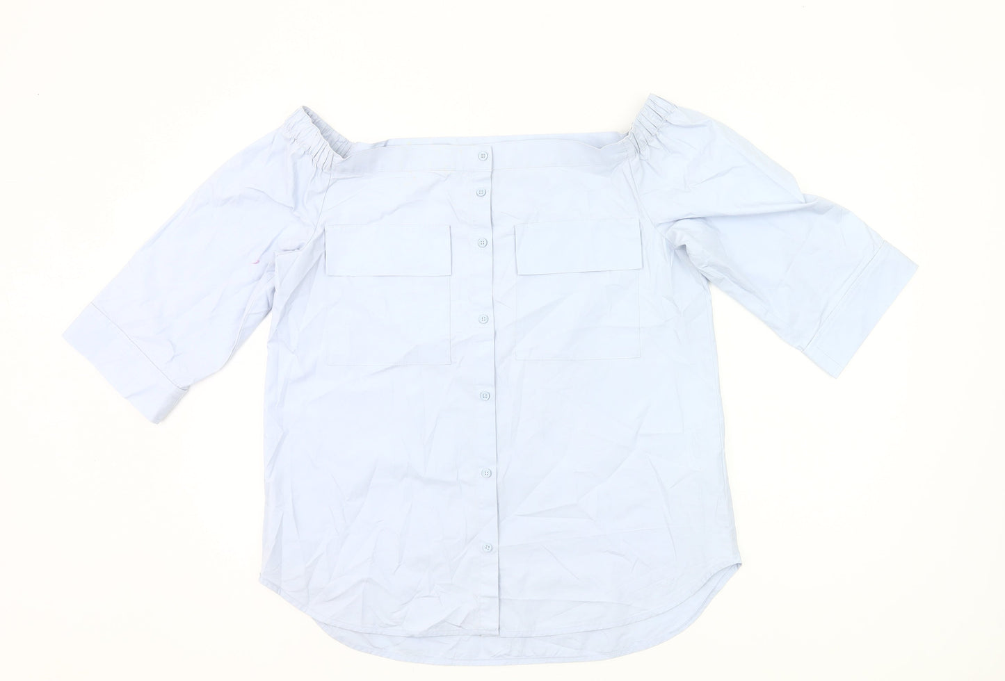 Next Women Blue Cotton Off Shoulder Blouse UK 14 3/4 Sleeve