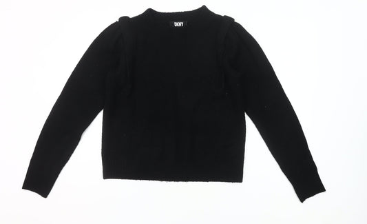 DKNY Women's Black Size 8 Crew Neck Puff Sleeve Pullover Jumper