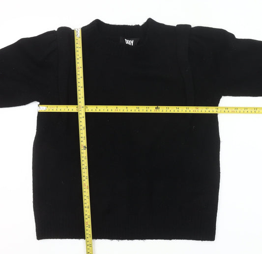 DKNY Women's Black Size 8 Crew Neck Puff Sleeve Pullover Jumper