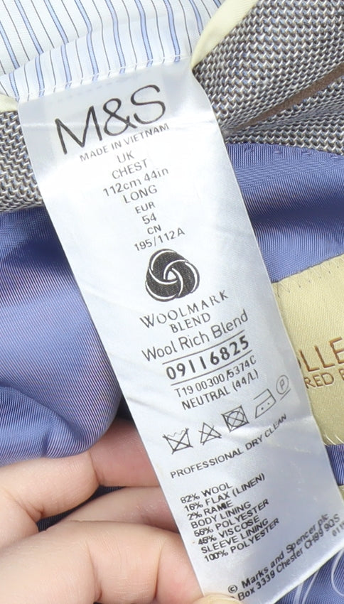 Marks and Spencer Mens Grey Wool Blend Suit Jacket 44 Long