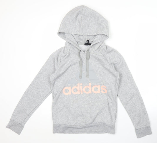 Adidas Womens Grey Pullover Hoodie XS Logo Print Cotton Blend