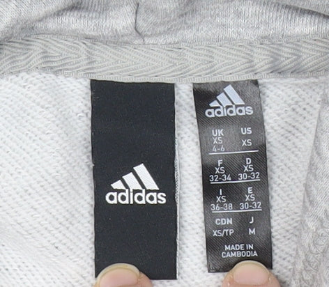 Adidas Womens Grey Pullover Hoodie XS Logo Print Cotton Blend