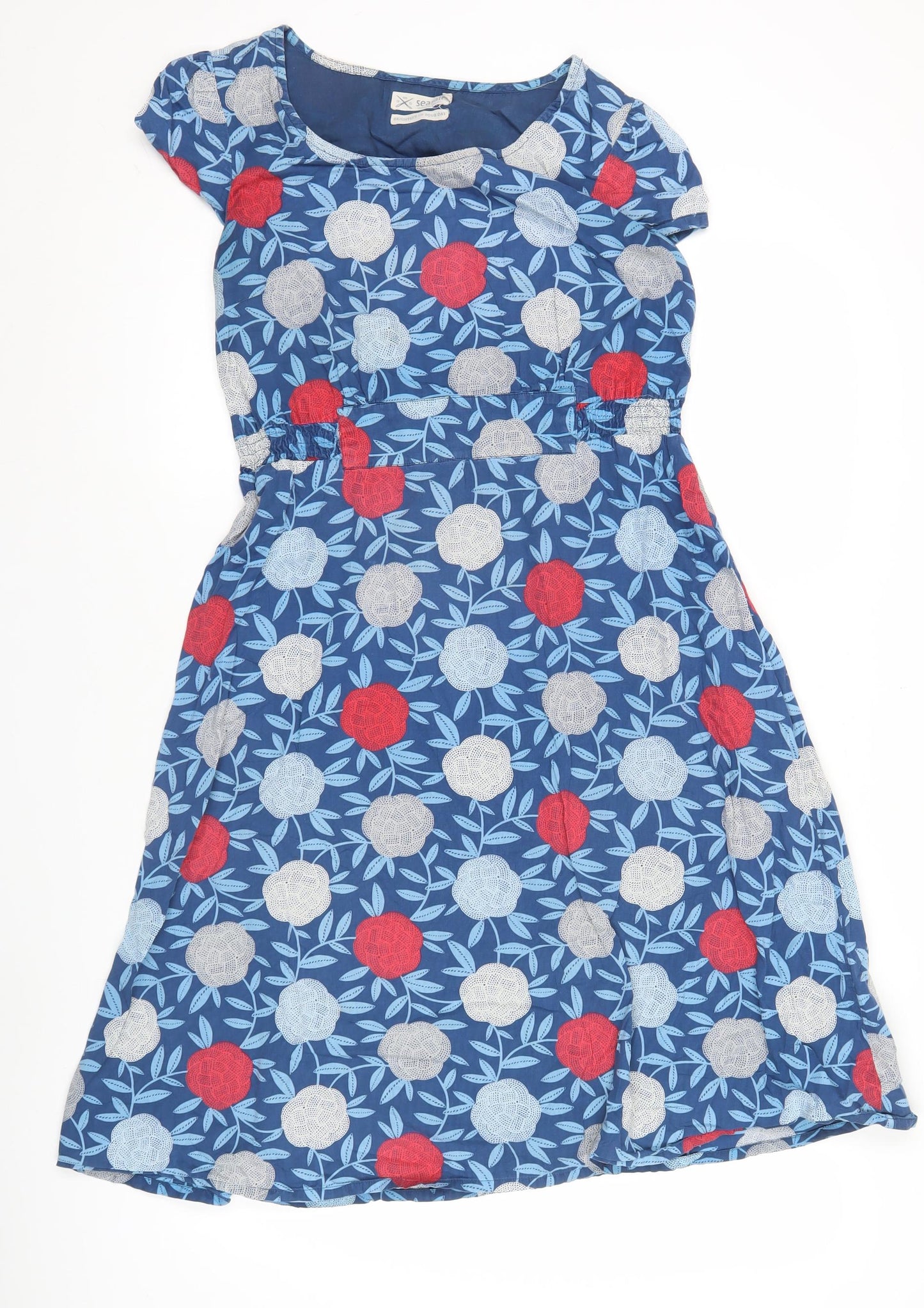Seasalt Women’s Blue Floral A-Line Cotton Knee Length Dress Size 10
