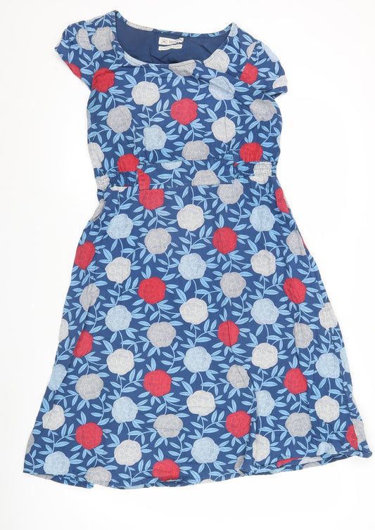 Seasalt Women’s Blue Floral A-Line Cotton Knee Length Dress Size 10