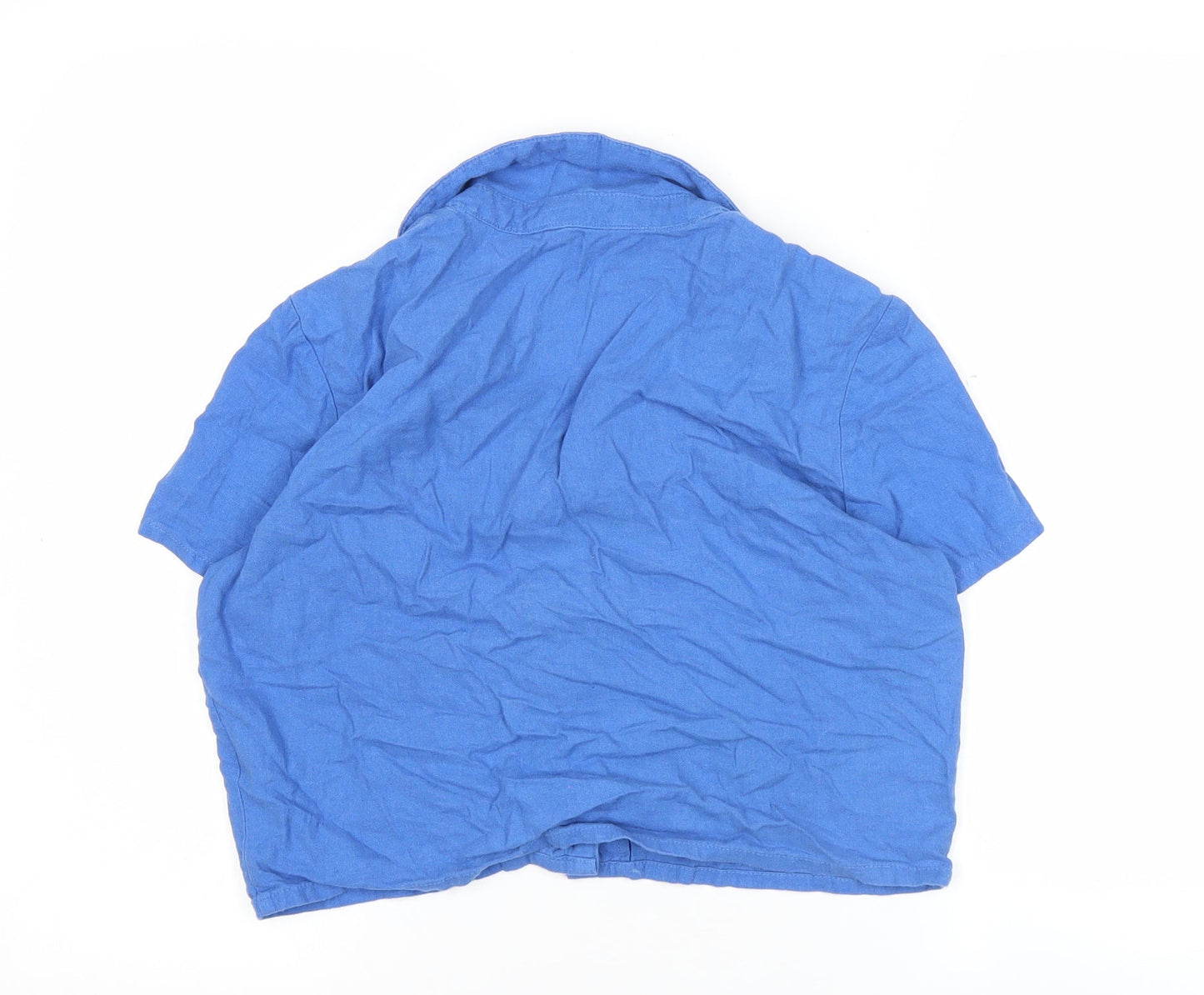 ONLY Womens Blue Cropped Button-Up Shirt Linen Blend Size S