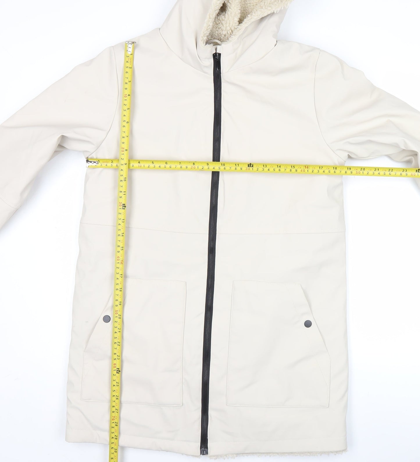 George Girls Ivory Hooded Parka Coat 13-14 Years Long Sleeve Lined