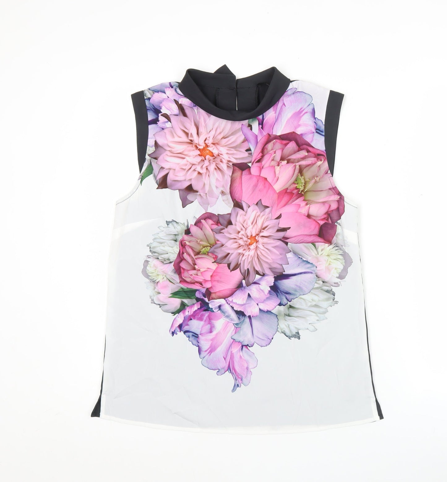 Oasis Womens Floral Sleeveless High Neck Blouse Top Size 10