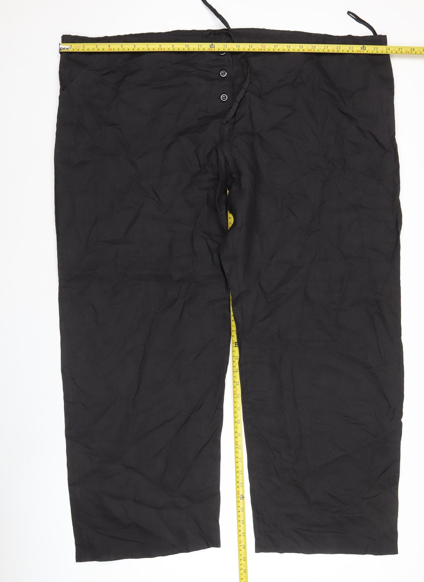 Mish Mash Women’s Black Wide-Leg Linen Blend Trousers Size 26